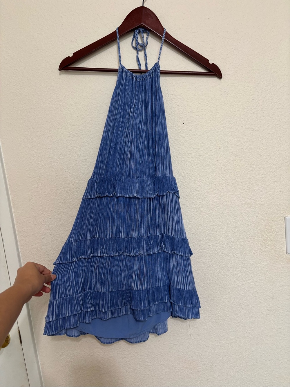 Lulu's Slate Blue Halter Ruffle Mini Dress - Picture 4 of 5